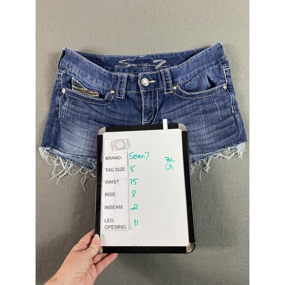 Seven 7 Jean Shorts Womens 30x2 Blue Cut Off Frayed Shortie Booty Med Wash Tag 8 - Picture 13 of 13